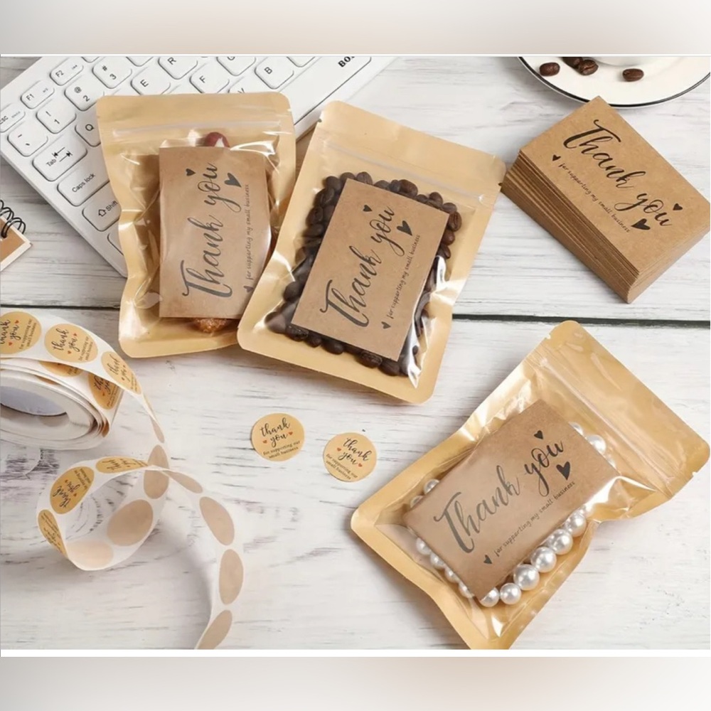 50Thank You Card , 500 Golden Foil
Sticker, 30 reusable bag (Beige)